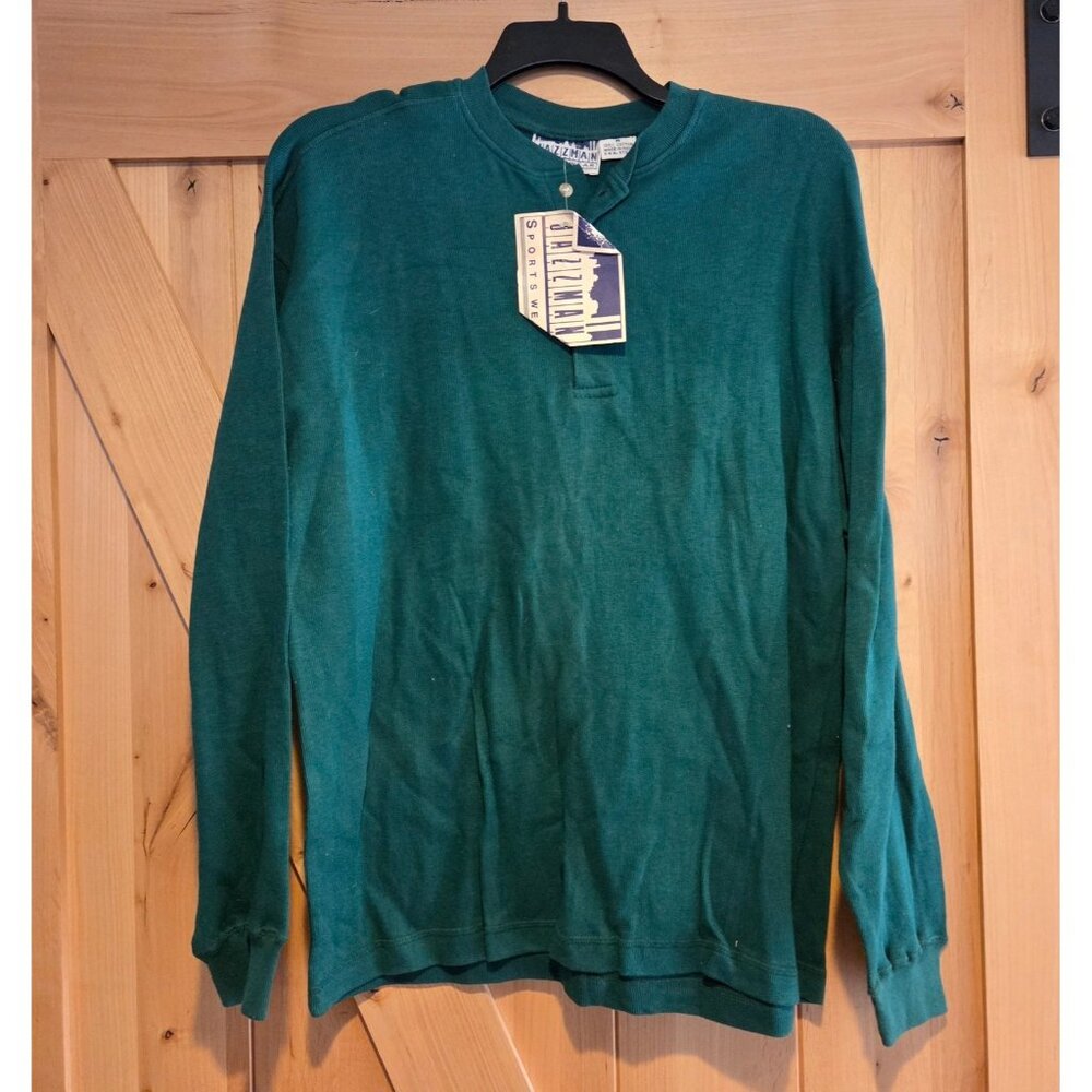 New! Jazzman Size M Green LS Pullover 100% Cotton Henley Sweater - Size M *faded